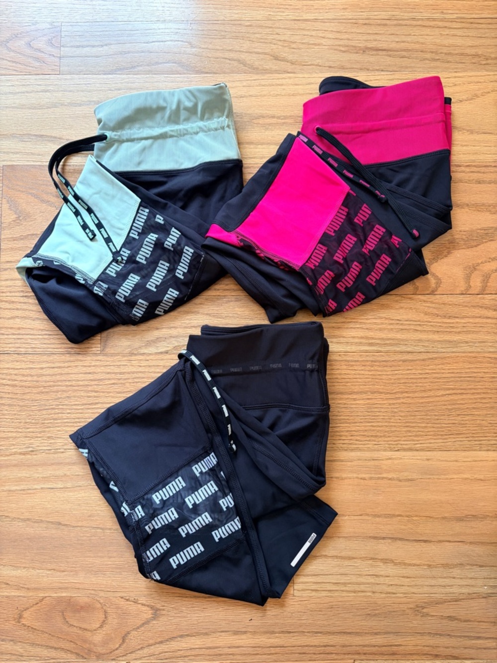 PUMA - Three Pairs Colorblock Leggings in Black, Pink, and Mint